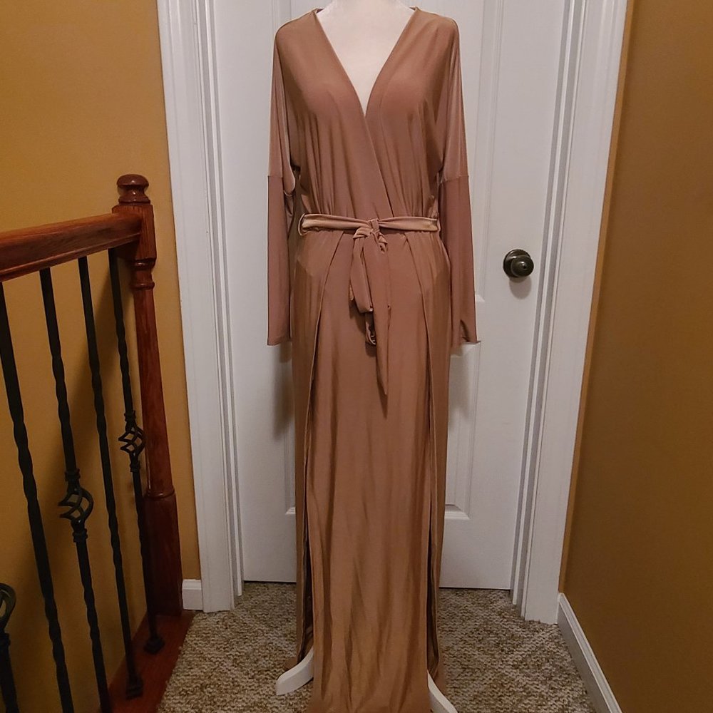 Gold long dress.